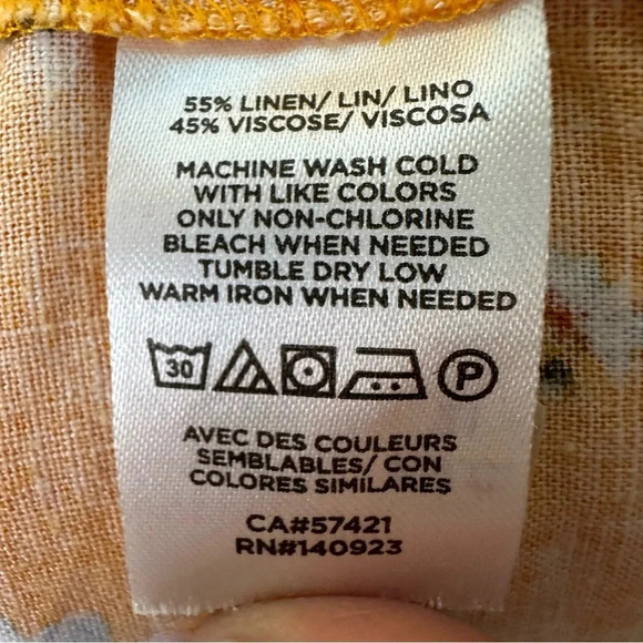 Loft plus 55% Linen Gold-Orange Floral Blouse with Buttons Down Back plus size - Picture 6 of 9